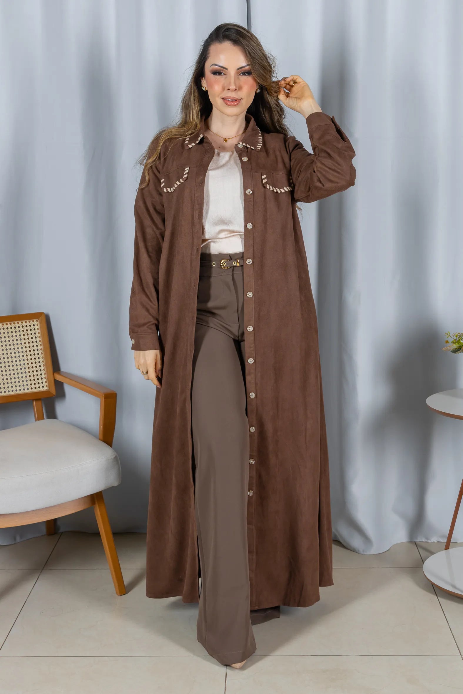 Chemise Suede Pesponto Sofisticado Luna Marrom - variação adicional 7
