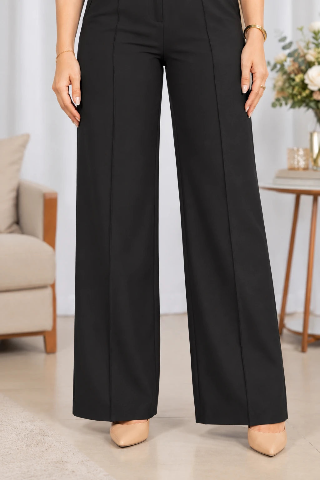 Calça Alfaiataria Corte Reto Friso Joyce Preta - adicional 3