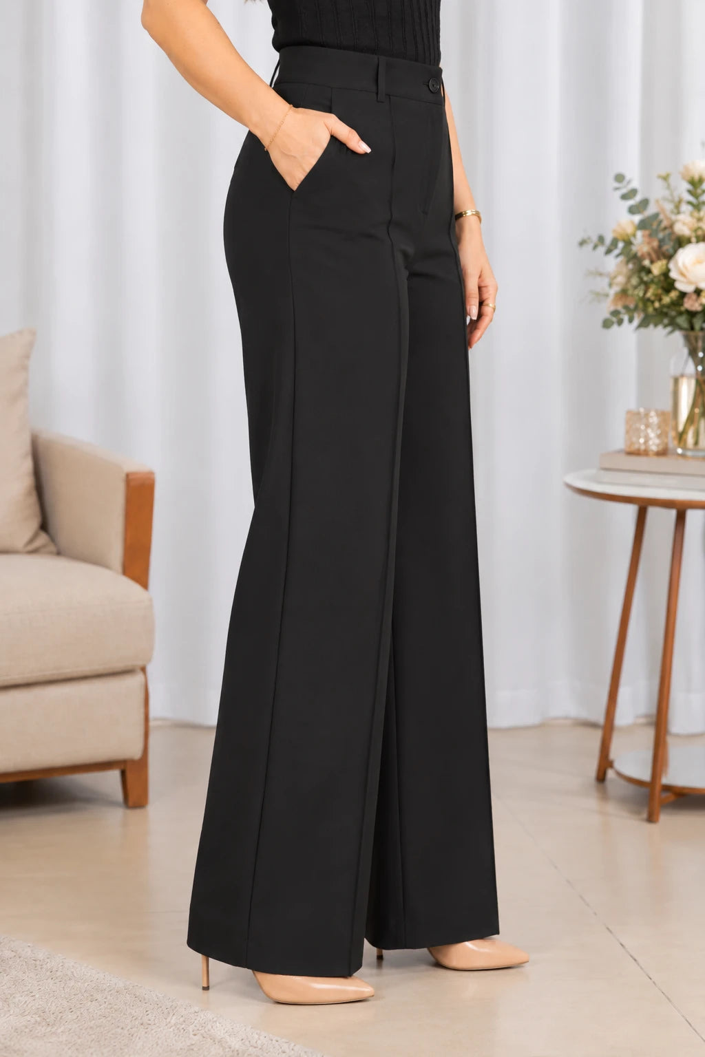 Calça Alfaiataria Corte Reto Friso Joyce Preta - adicional 5