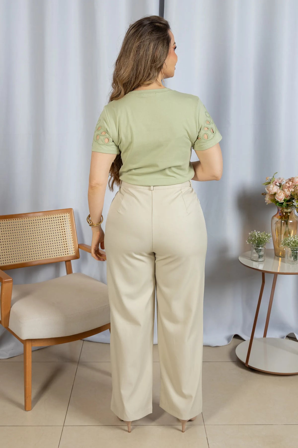 Blusa Confortável em Cotton Lycra com Manga Vazada Paula Verde - adicional 7