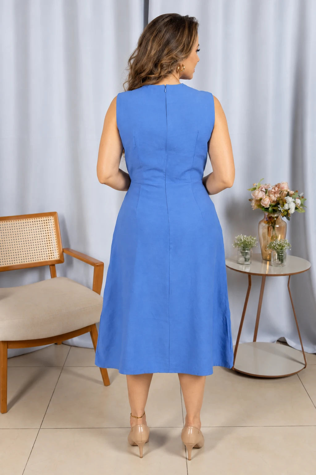 Vestido Leve em Visco Urban Cássia Azul - costas