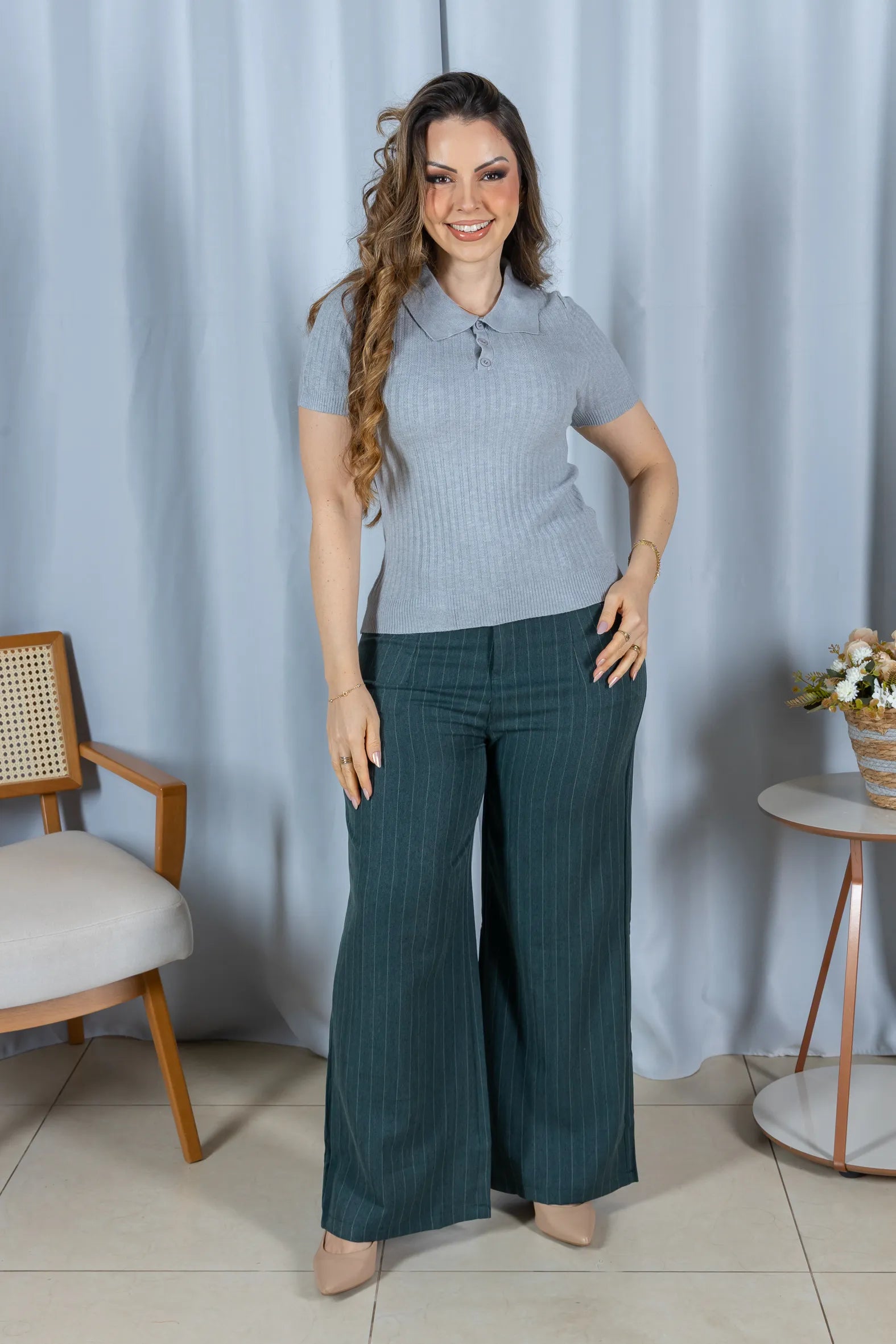 Blusa Modal Macia com Botões Julieta Cinza
