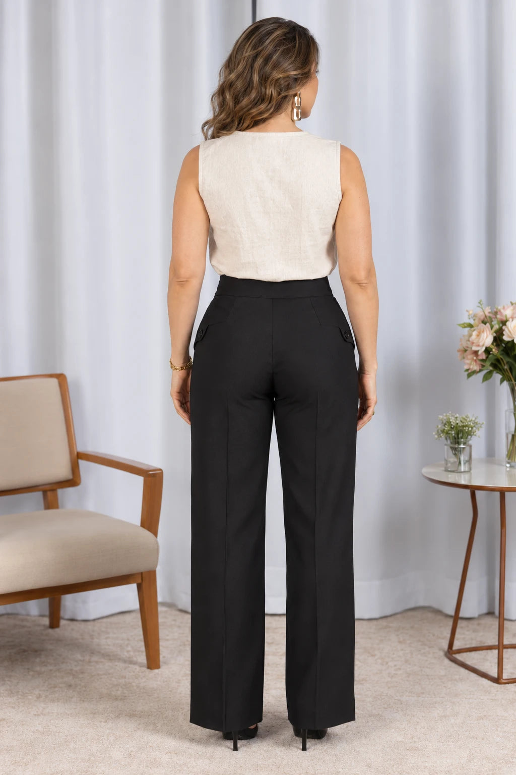 Blusa Regata em Poli-Linho Caroline Off White - tabela de medidas