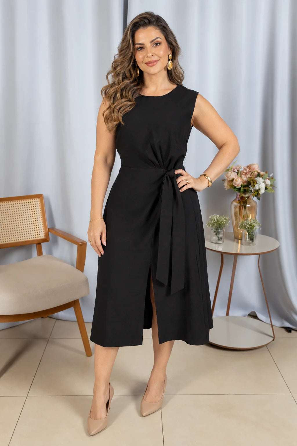 Vestido Leve em Visco Urban Cássia Preto - frente