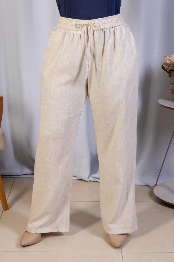 Calça em Algodão Rústico com Bolsos Traseiros Elvira Creme