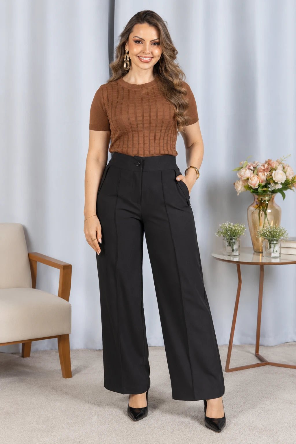 Blusa Leve em Modal Soraya Caramelo - detalhe