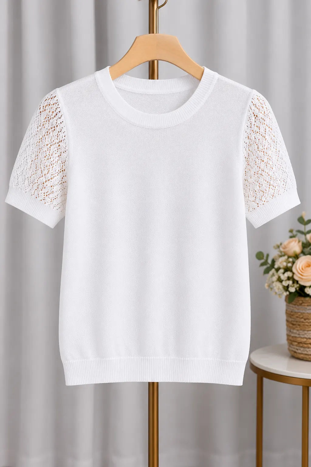 Blusa Manga Curta Modal Renda Efeito Crochê Jordana Branca