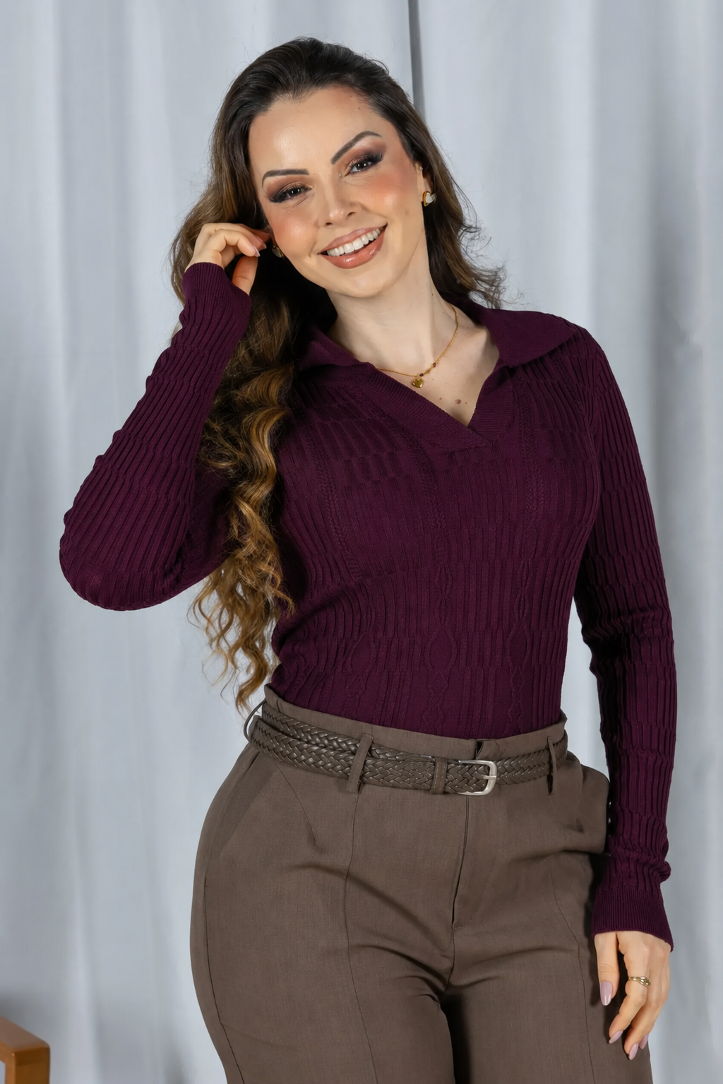 Tricot Modal Leve Decote V Stella Marsala