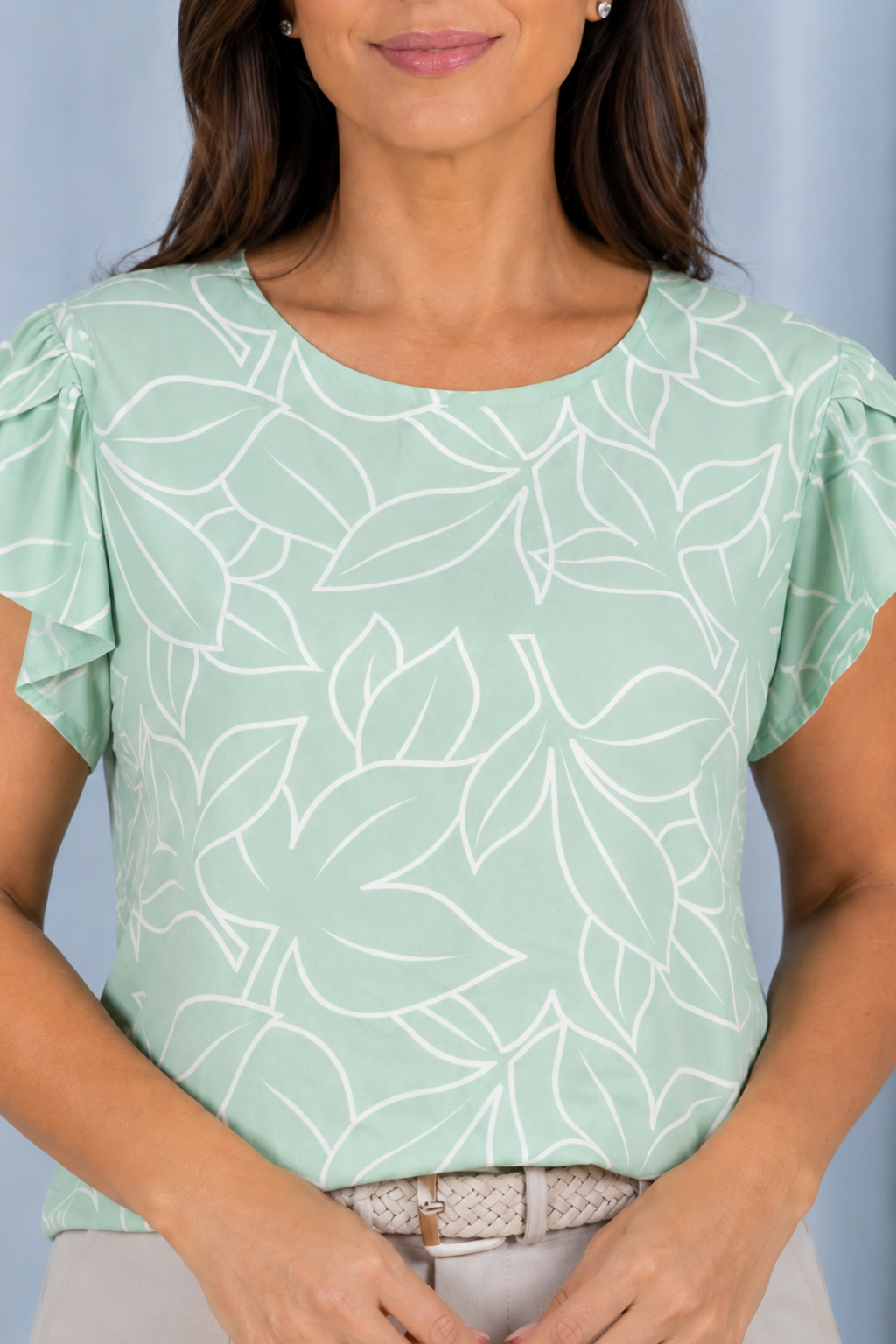 Blusa Estampada com Manga Transpassada Suelen Verde - detalhe
