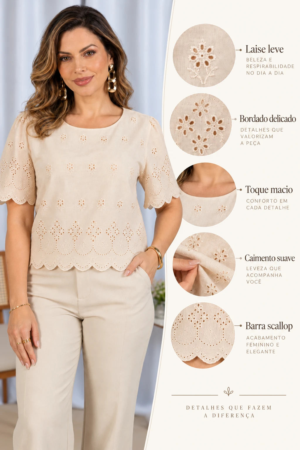 Blusa em Laise Leve e Delicada Clarissa Bege - adicional 4