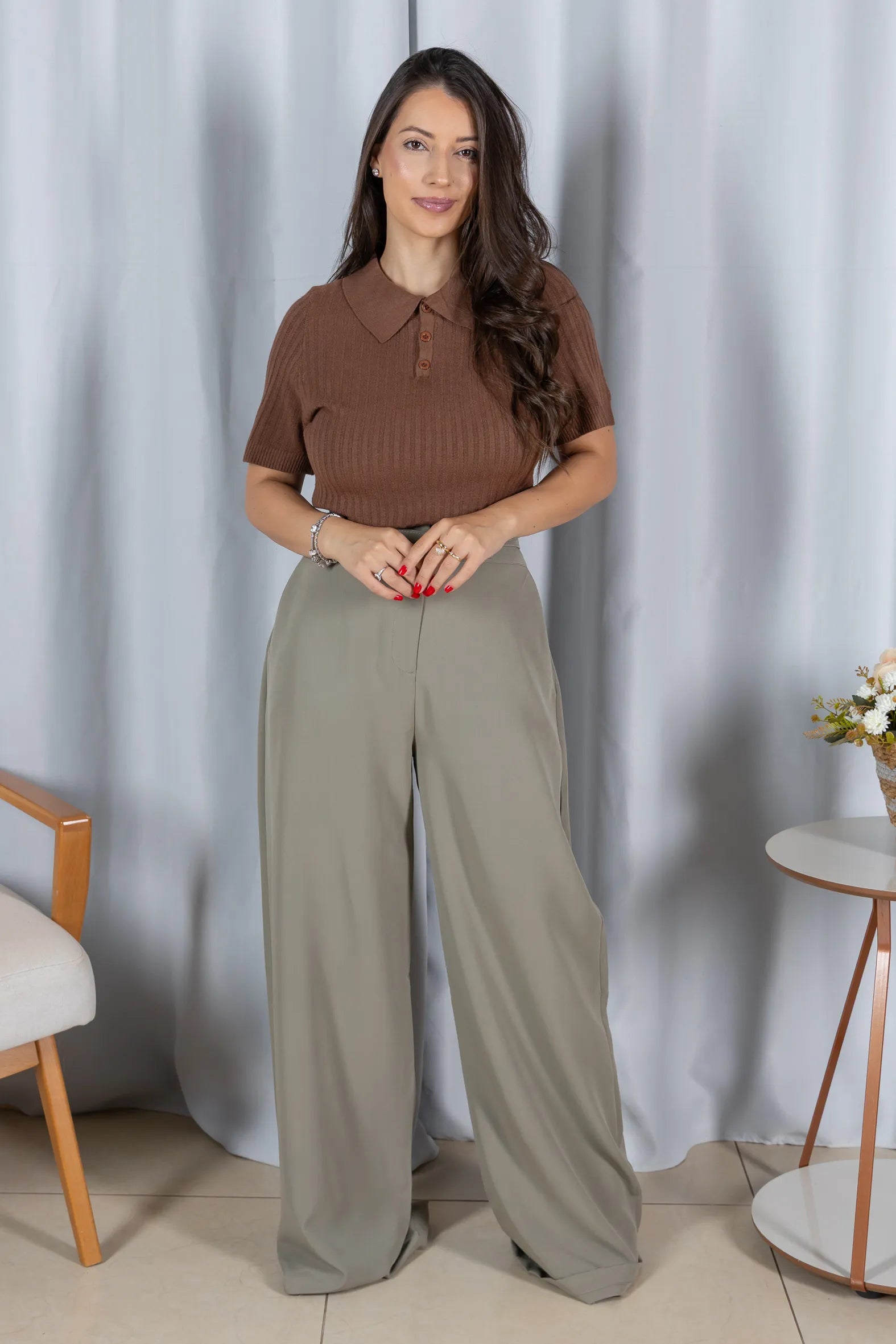 Blusa Modal Macia com Botões Julieta Marrom
