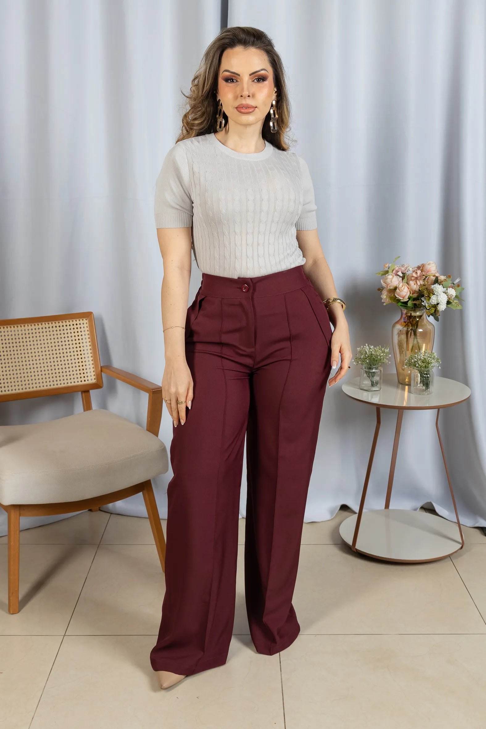 Blusa Manga Curta em Modal Canelado Tatiane Cinza - adicional 2