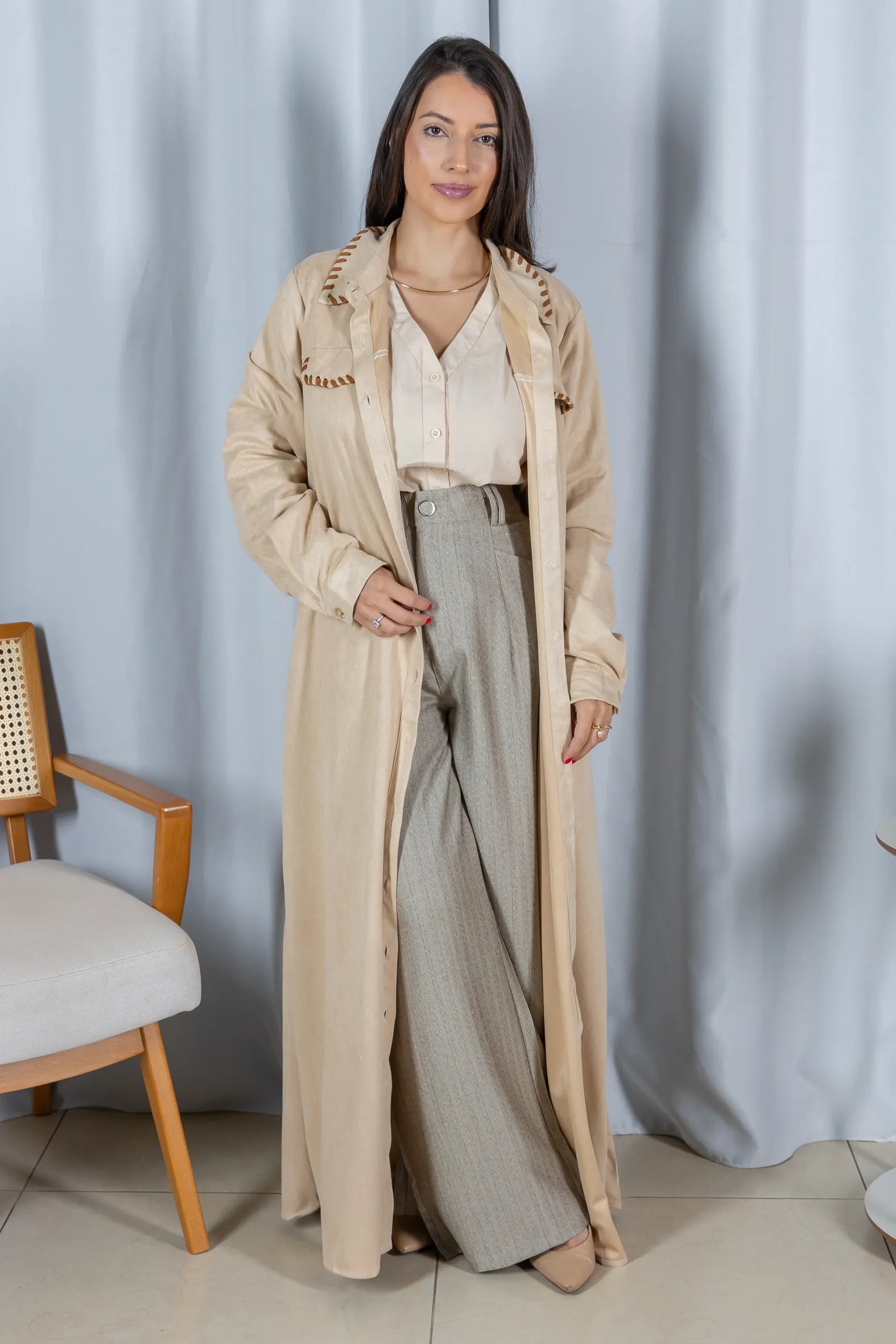 Chemise Suede Pesponto Sofisticado Luna Creme - variação adicional 11
