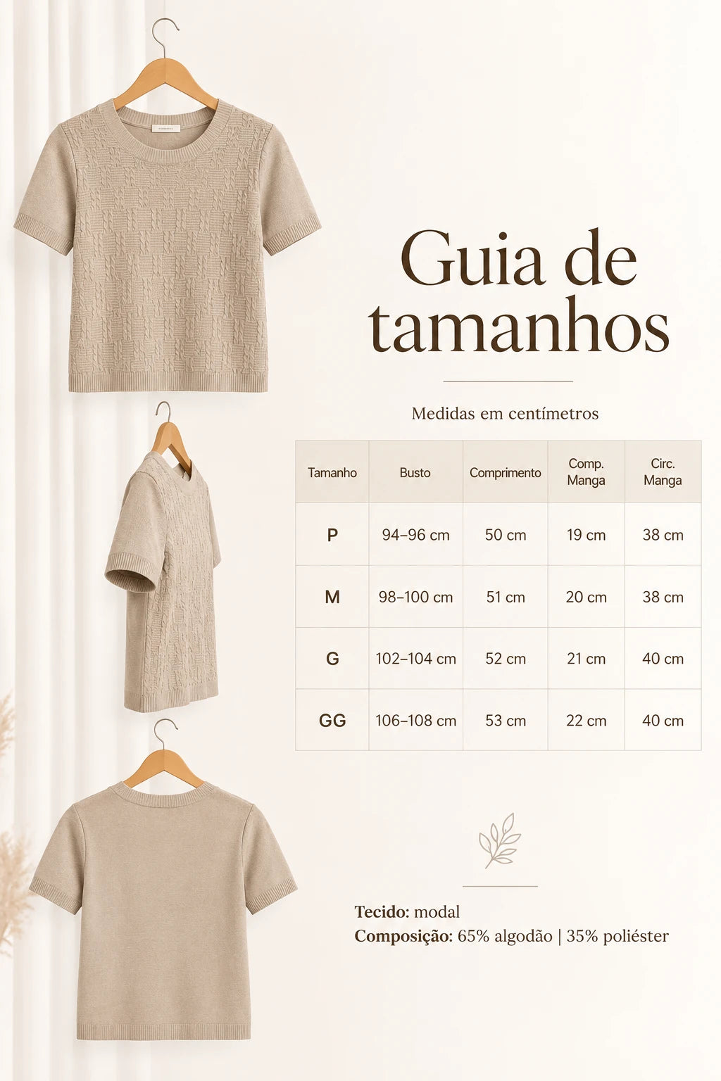 Blusa Manga Curta em Modal Texturizado Ariana Bege - benefícios