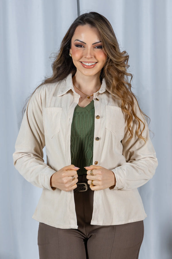 Camisa Cotelê com Bolsos Zoey Creme