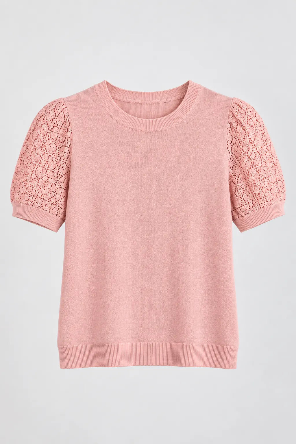 Blusa Manga Curta Modal Renda Efeito Crochê Jordana Rosa