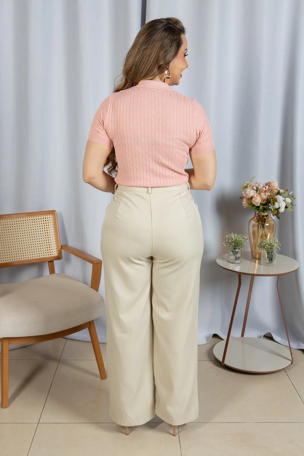Blusa Modal Macia com Botões Juliete Rosa - costas
