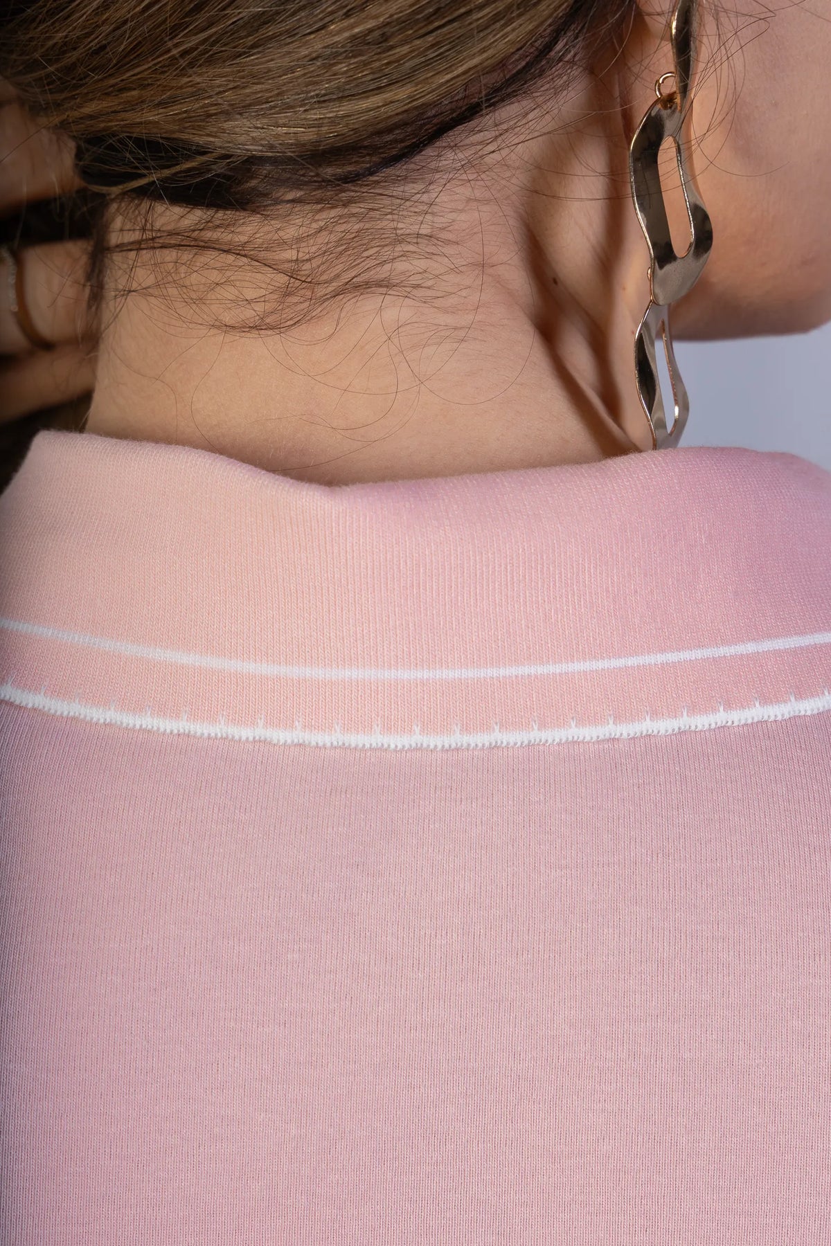 Blusa Manga Curta em Cotton Lycra com Gola Camisa Ilana Rosa