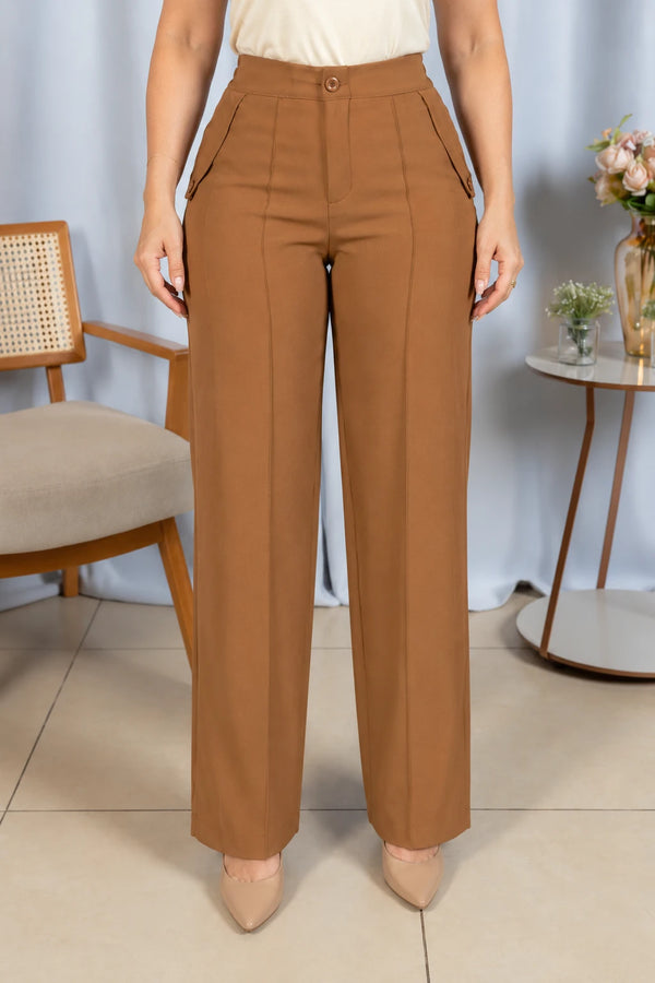 Calça Pantalona Confortável Cós com Elástico Simone Caramelo - adicional 5