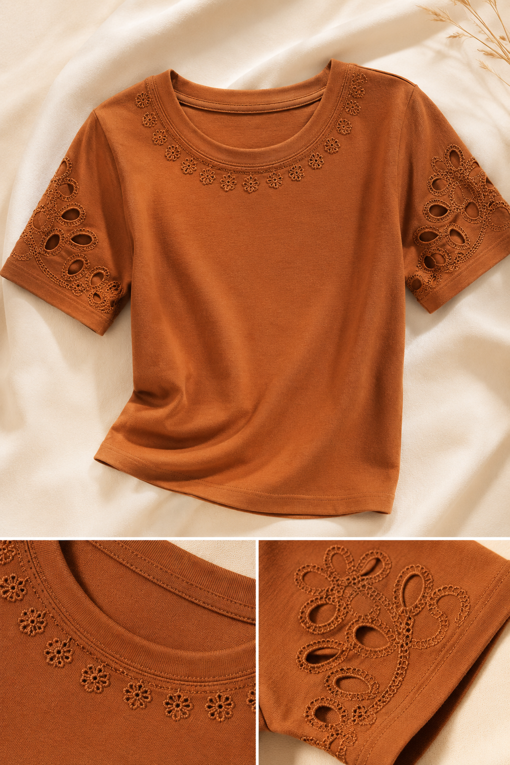 Blusa Confortável em Cotton Lycra com Manga Vazada Paula Marrom - adicional 3