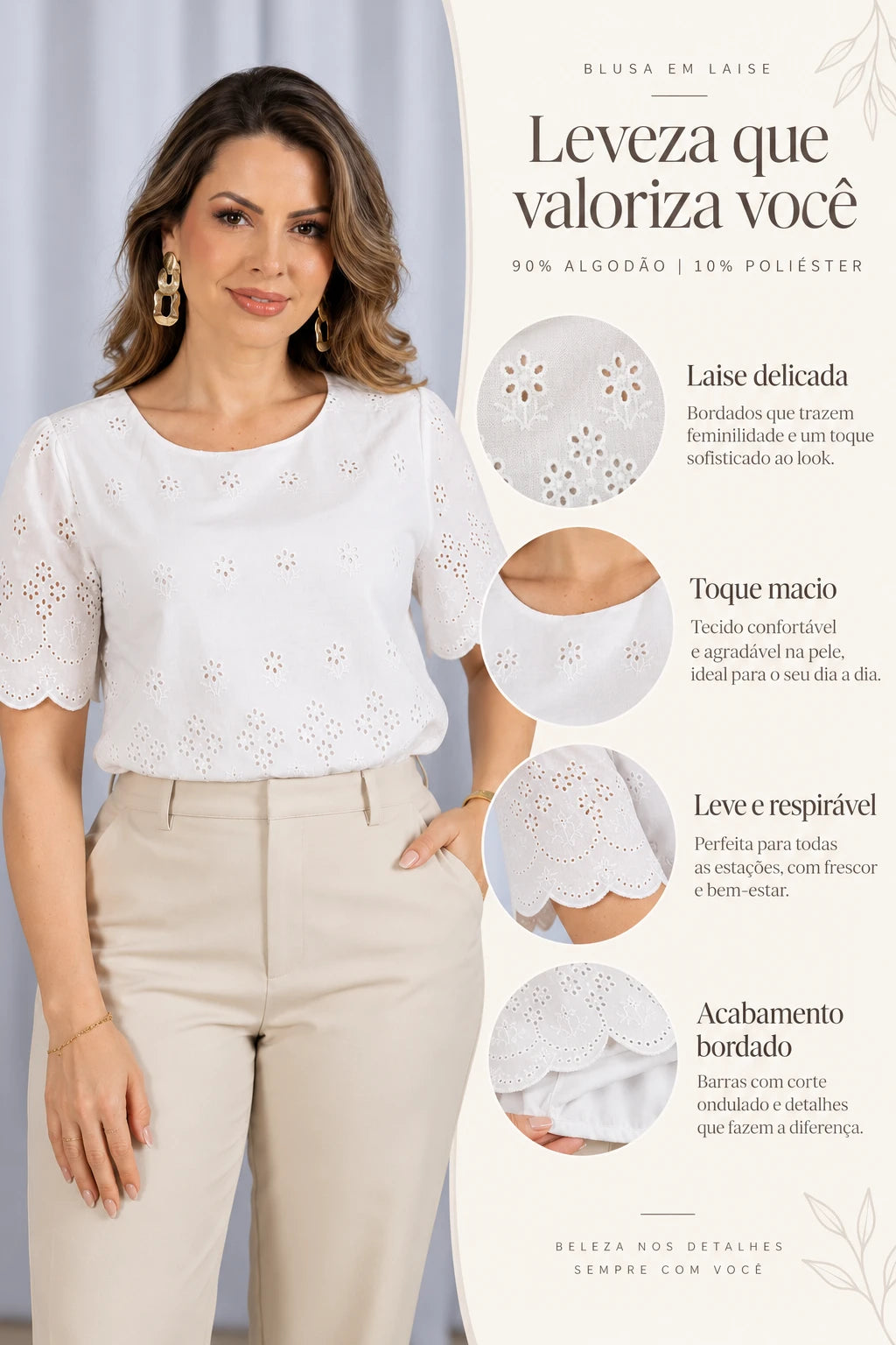 Blusa em Laise Leve e Delicada Clarissa Branca - benefícios