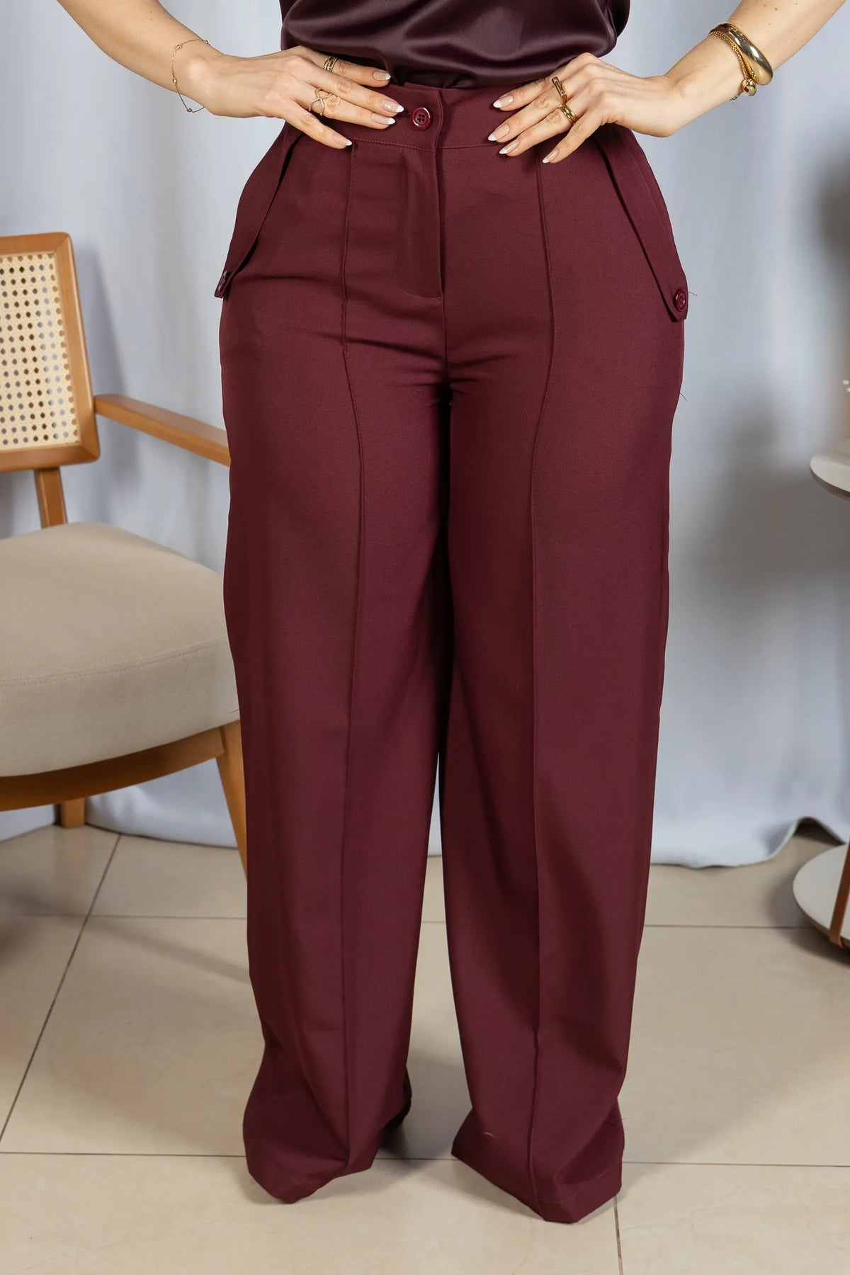 Calça Pantalona Confortável Cós com Elástico Simone Marsala - adicional 2