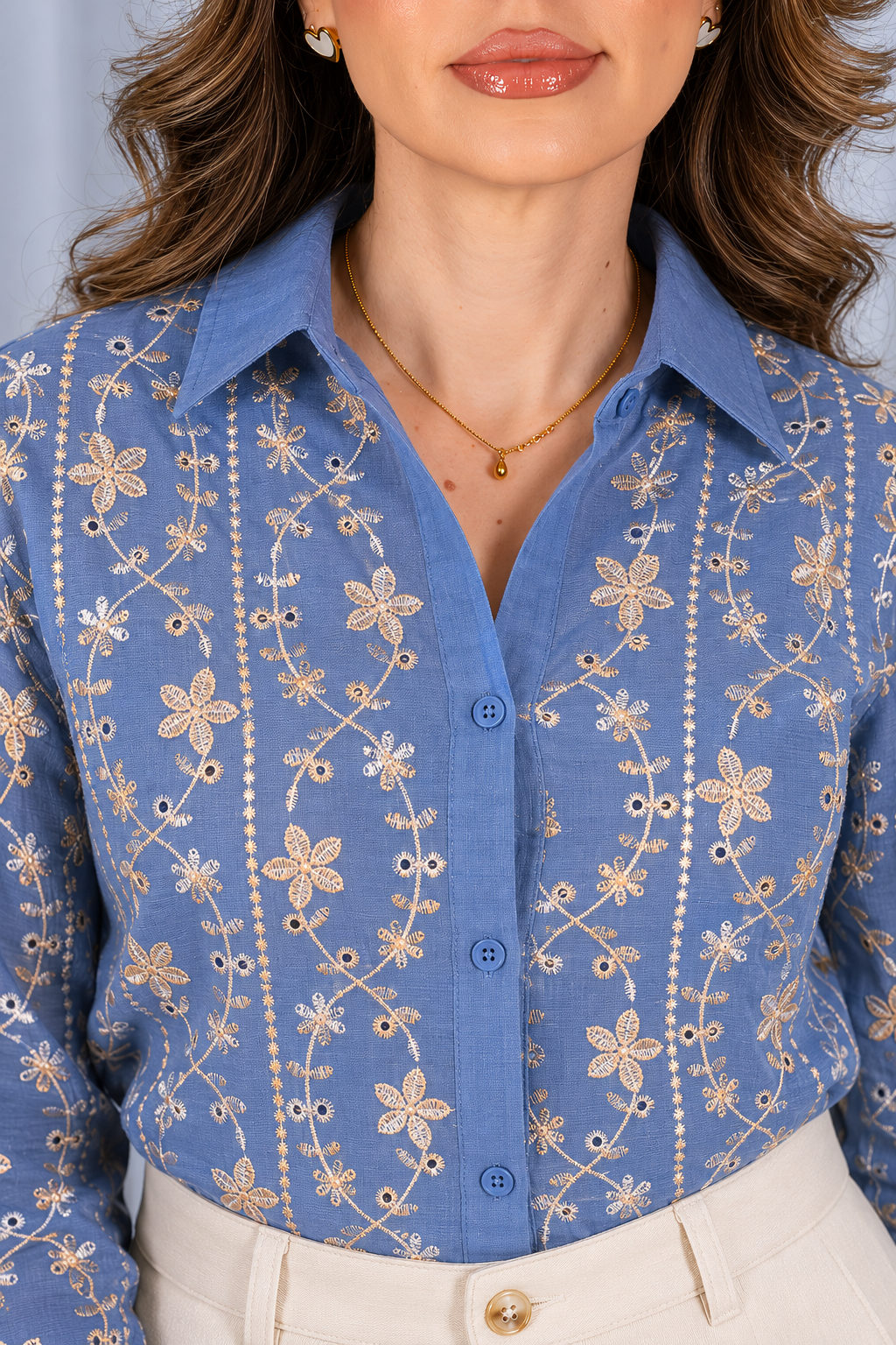 Camisa Laise Atemporal Maitê Azul