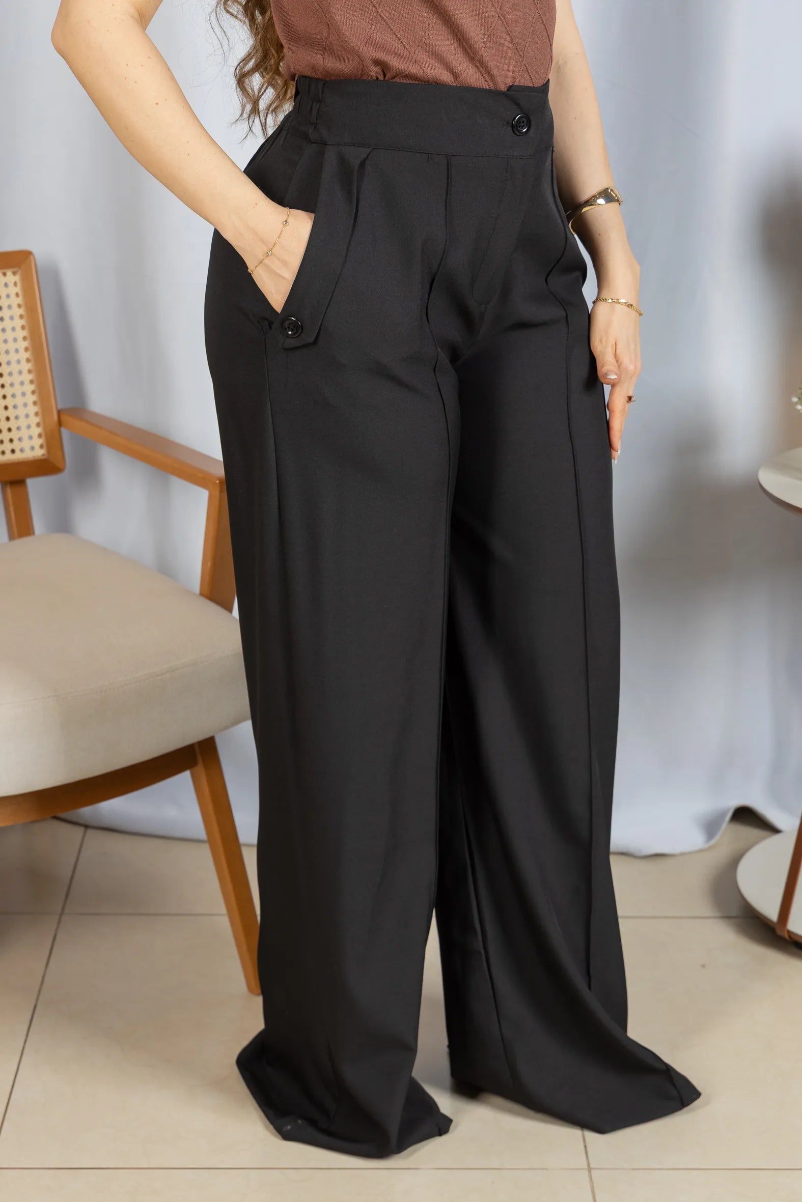 Calça Pantalona Confortável Cós com Elástico Simone Preta - adicional 2