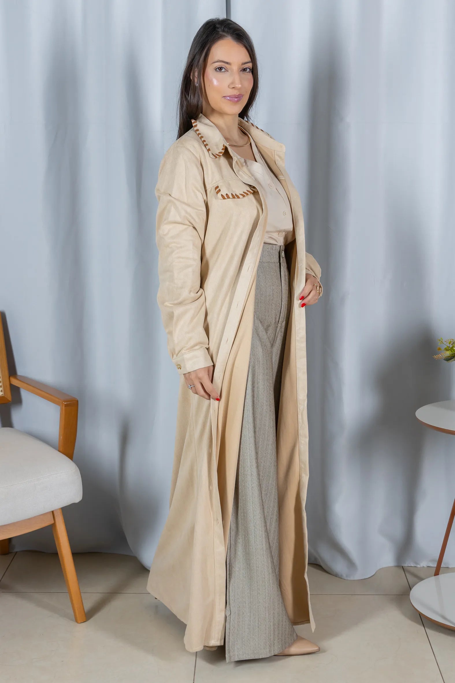 Chemise Suede Pesponto Sofisticado Luna Creme - variação adicional 10
