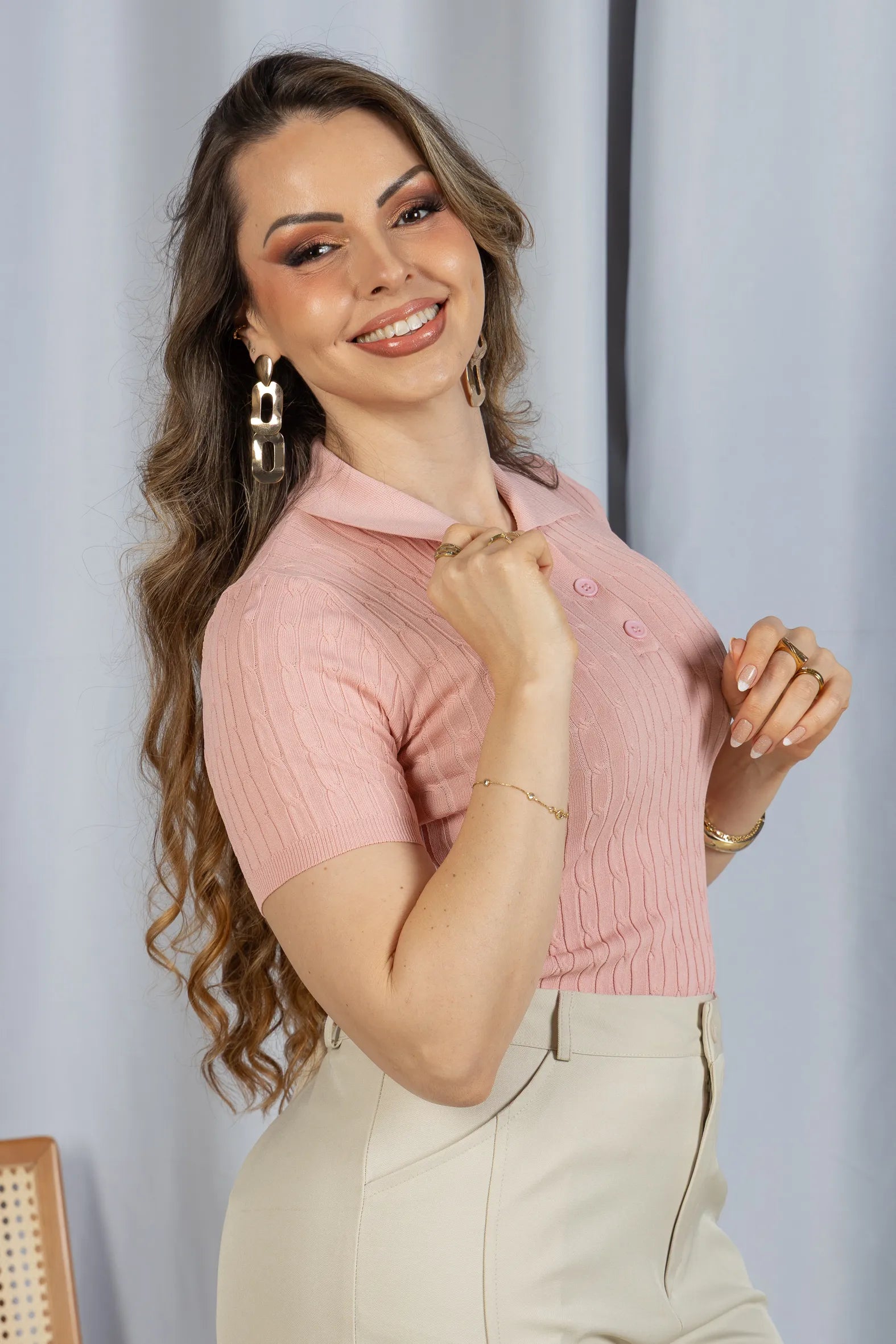 Blusa Modal Macia com Botões Juliete Rosa - adicional 3
