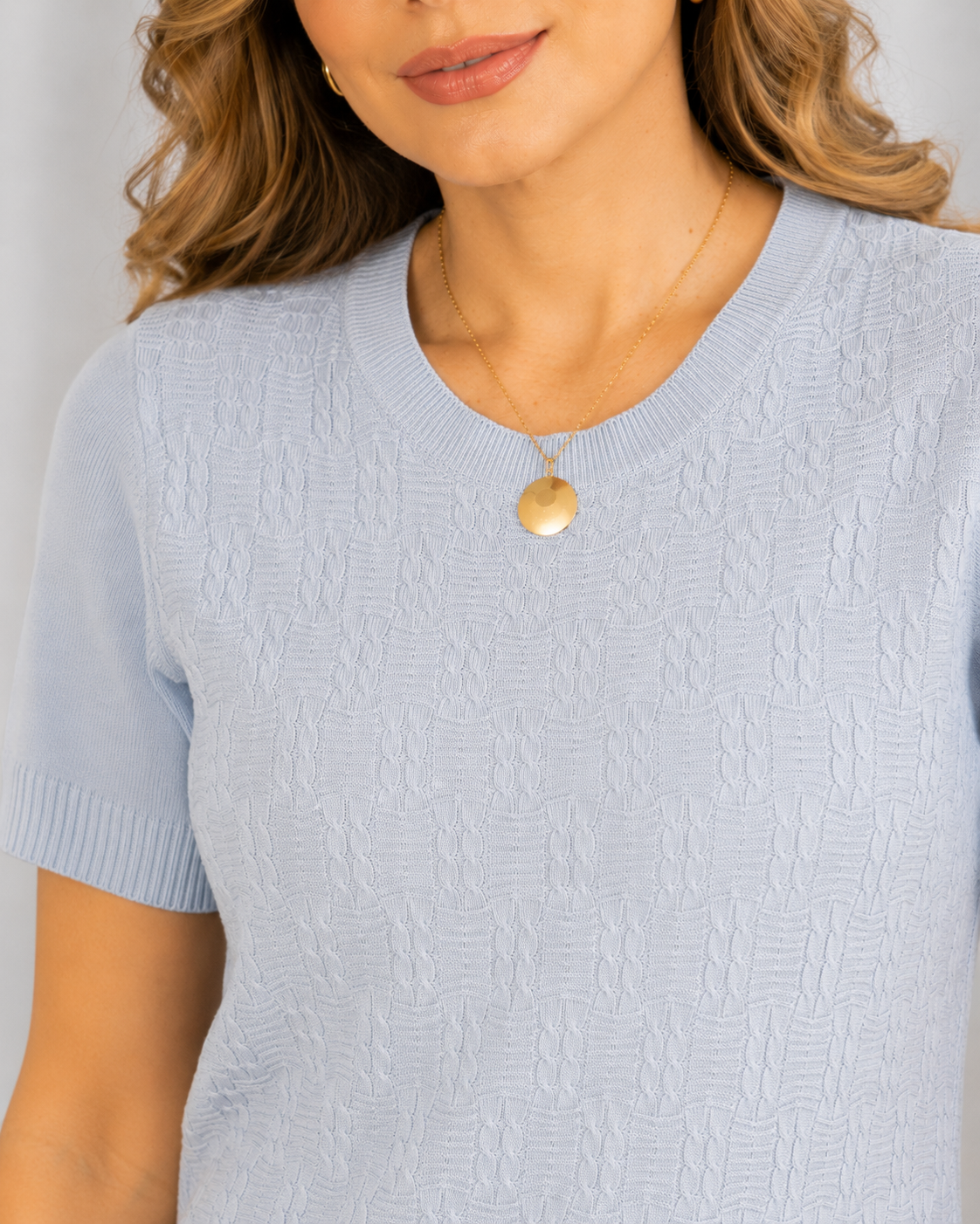 Blusa Manga Curta em Modal Texturizado Ariana Azul - adicional 1