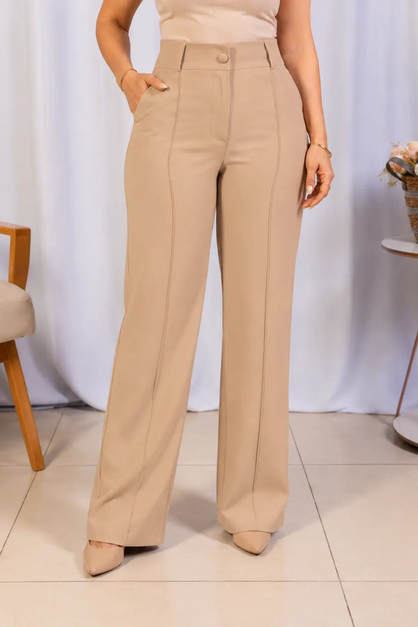 Calça Corte Reto em Crepe Confort Juliane Bege