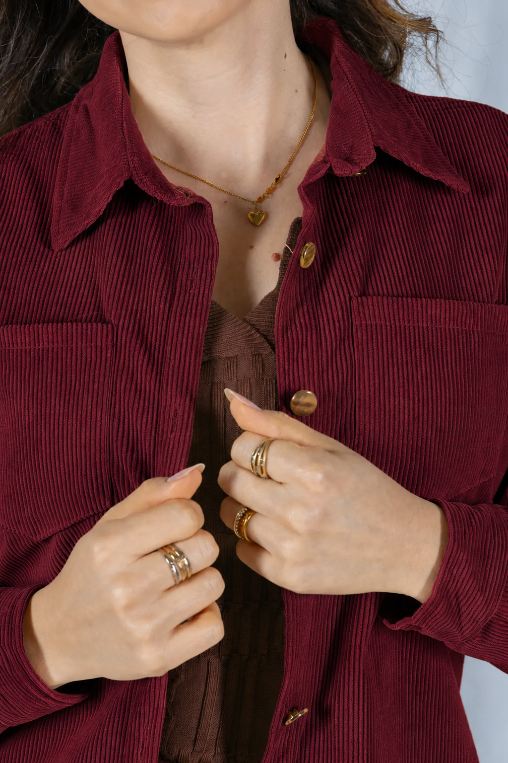 Camisa Cotelê com Bolsos Zoey Marsala