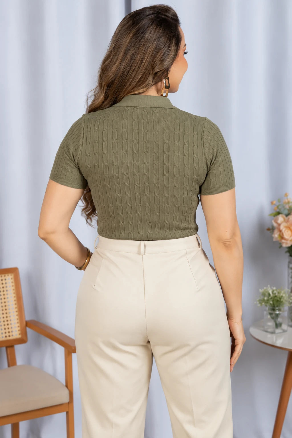 Blusa Modal Macia com Botões Juliete Verde - detalhe