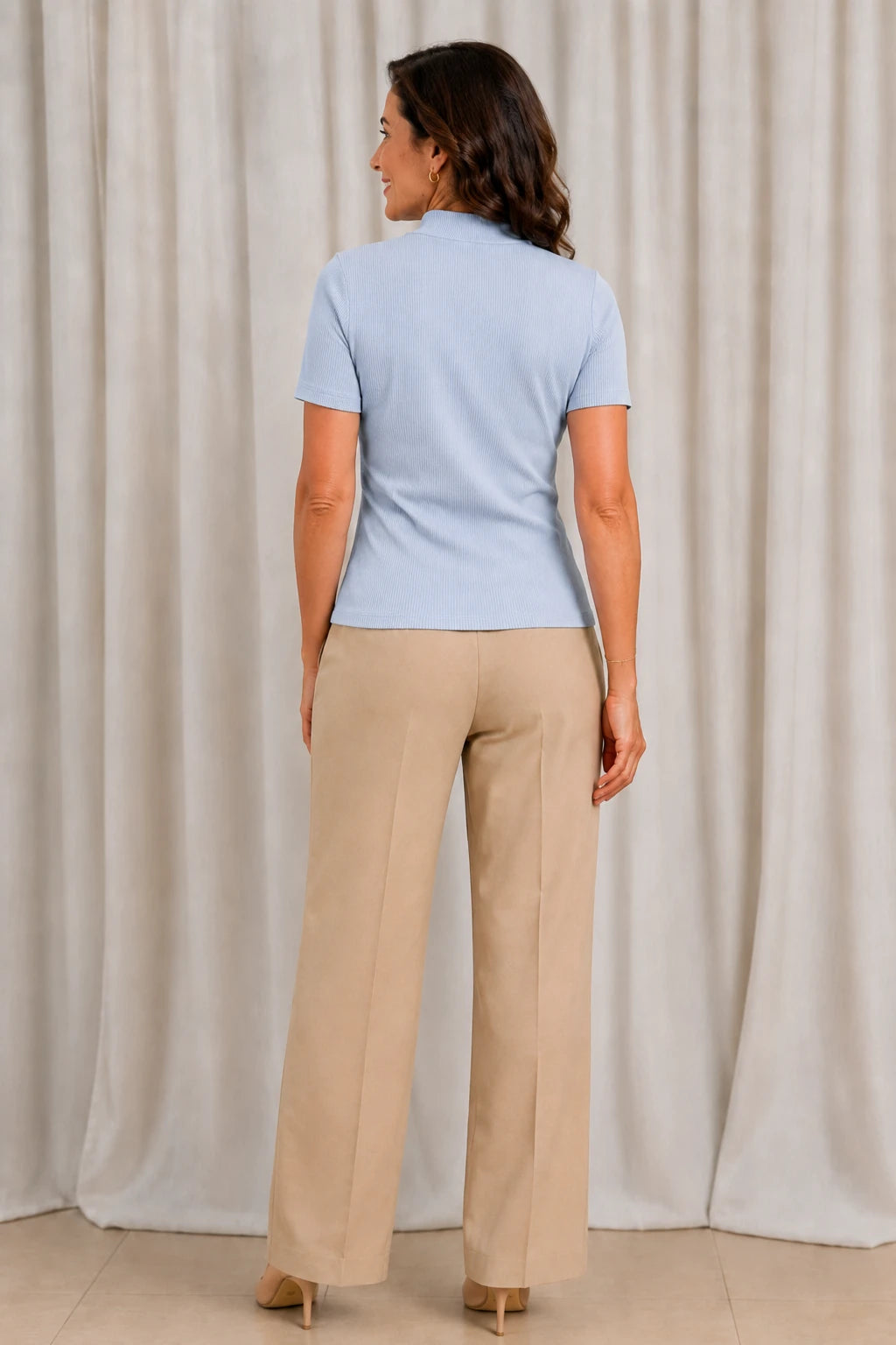 Blusa Malha Canelada que Estica Emília Azul