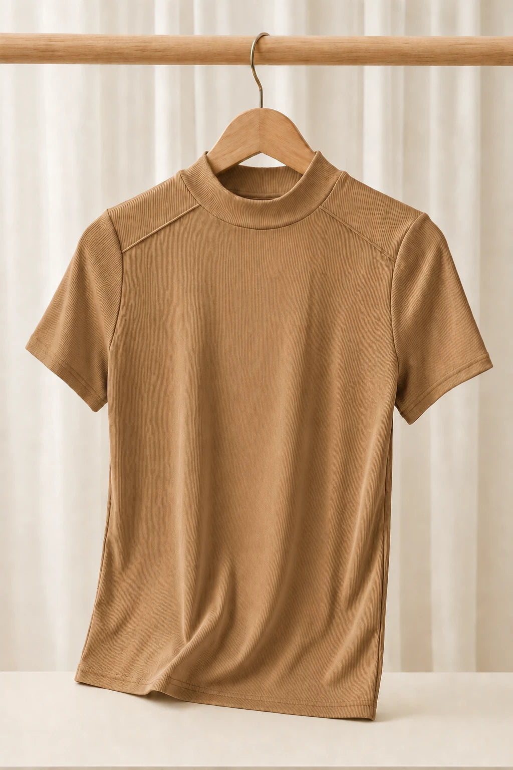 Blusa Malha Canelada que Estica Emília Bege