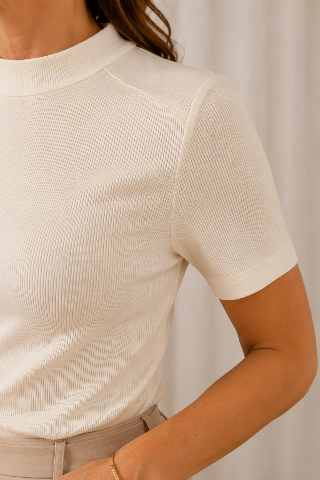 Blusa Malha Canelada que Estica Emília Branca