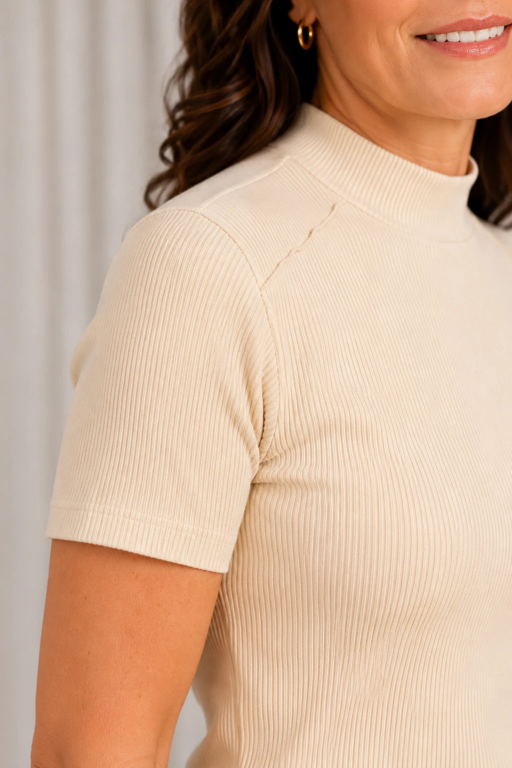Blusa Malha Canelada que Estica Emília Creme