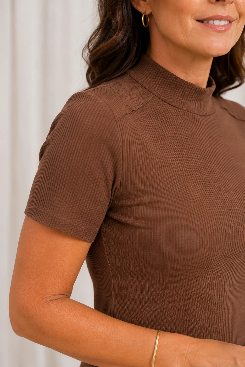 Blusa Malha Canelada que Estica Emília Marrom