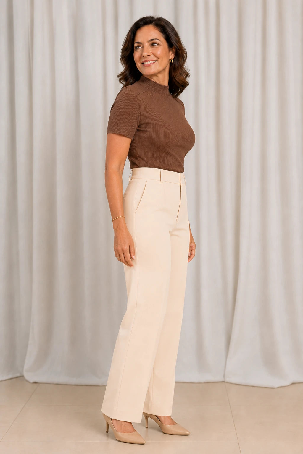 Blusa Malha Canelada que Estica Emília Marrom