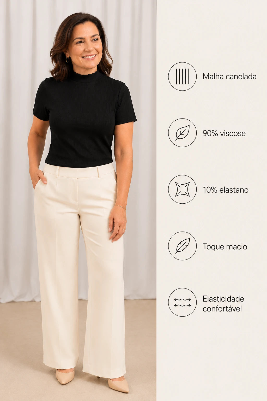 Blusa Malha Canelada que Estica Emília Preta