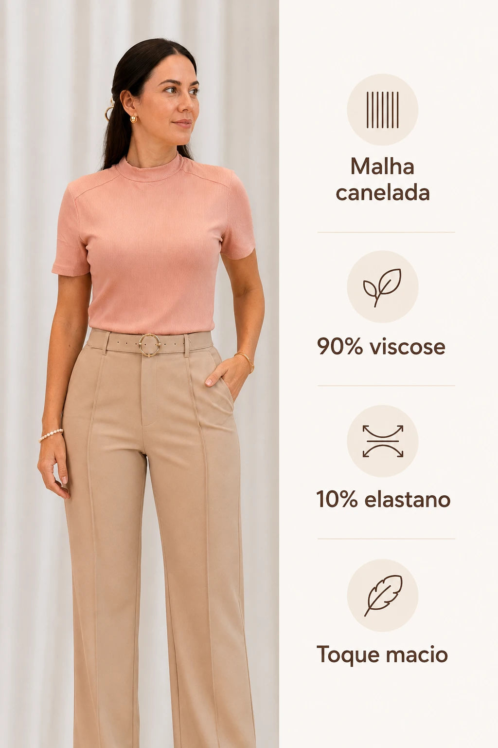 Blusa Malha Canelada que Estica Emília Rosa