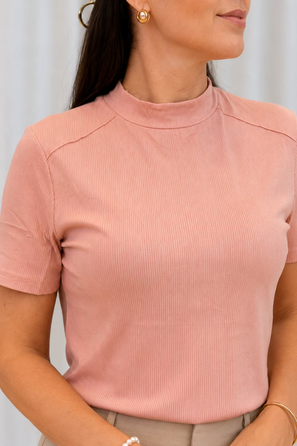Blusa Malha Canelada que Estica Emília Rosa