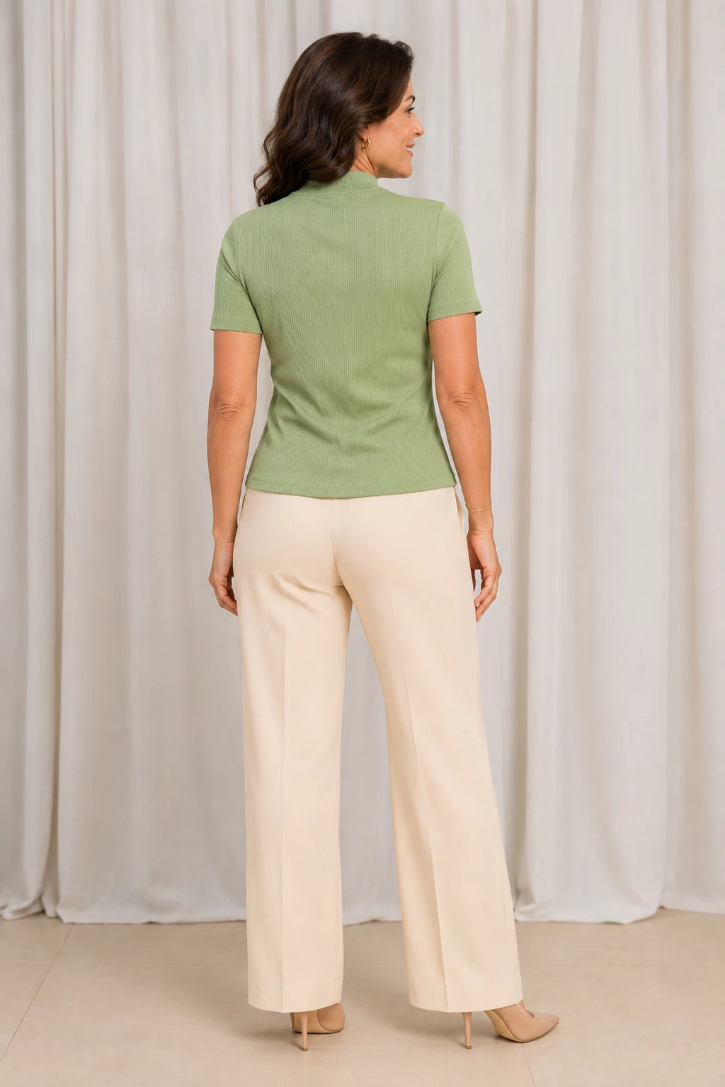 Blusa Malha Canelada que Estica Emília Verde