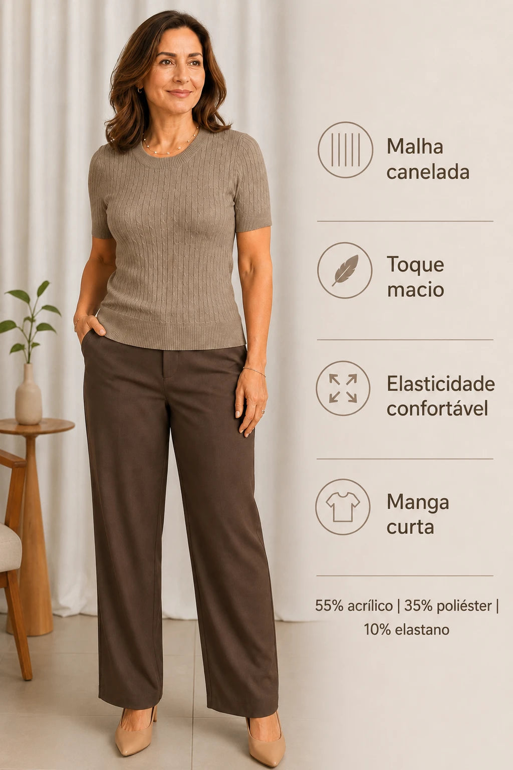 Blusa Modal Confortável Eva Caqui