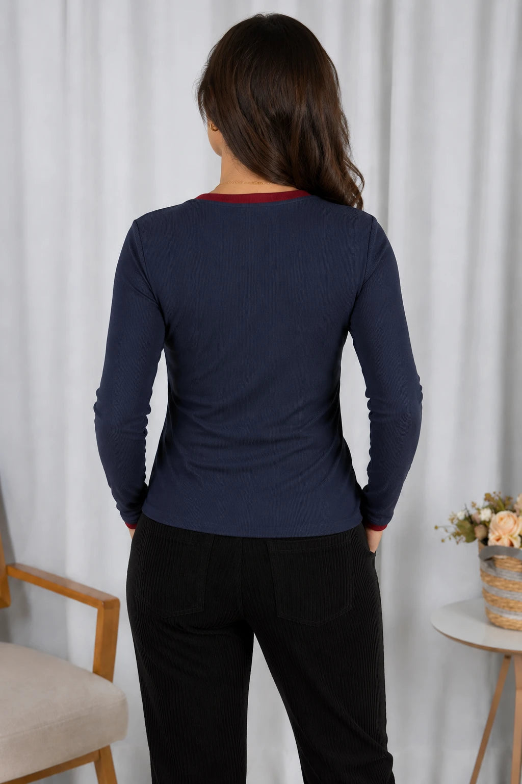 Blusa Cotton Lycra Confortável Helena Azul Marinho