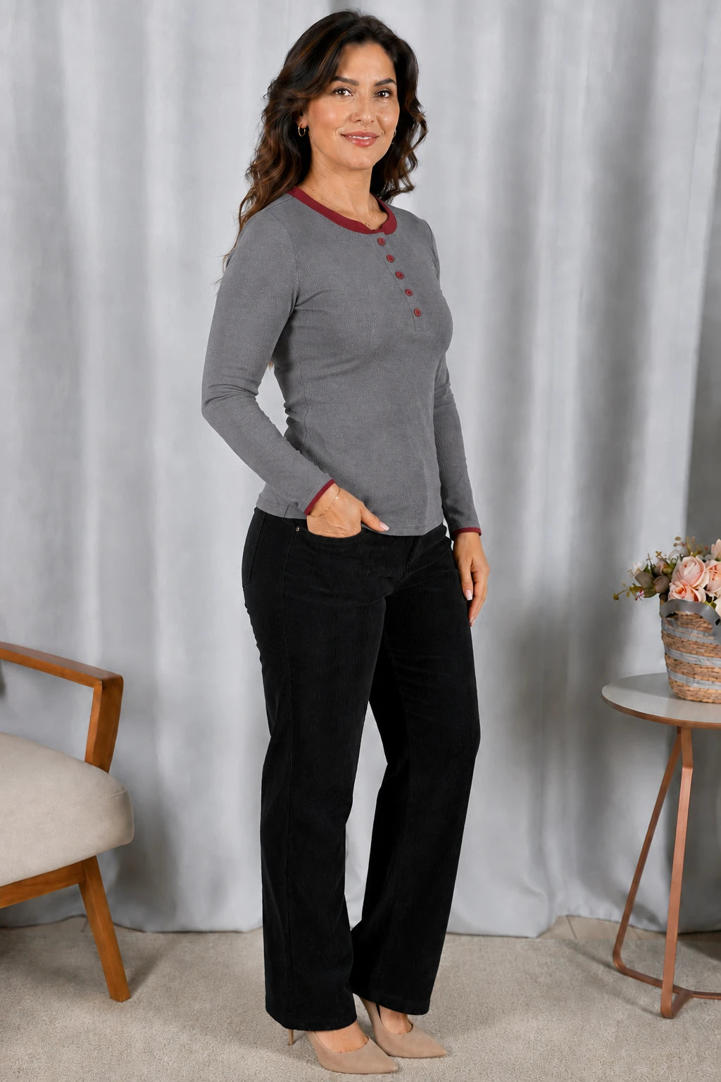 Blusa Cotton Lycra Confortável Helena Cinza