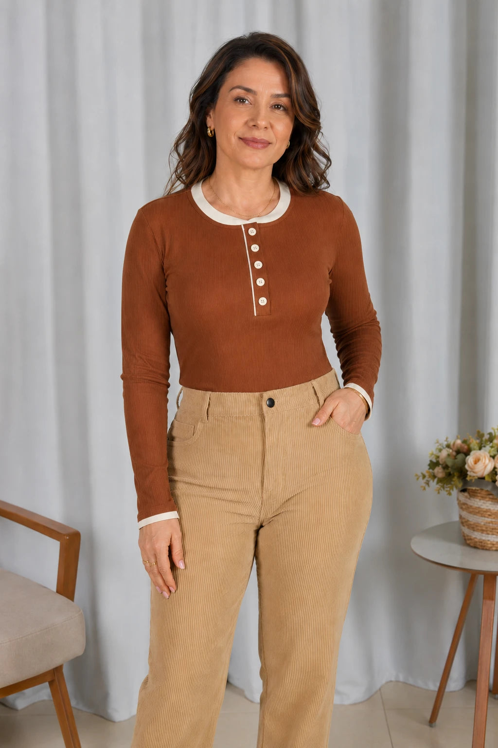 Blusa Cotton Lycra Confortável Helena Marrom