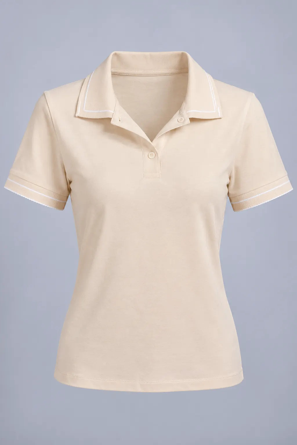 Blusa Manga Curta em Cotton Lycra com Gola Camisa Ilana Creme