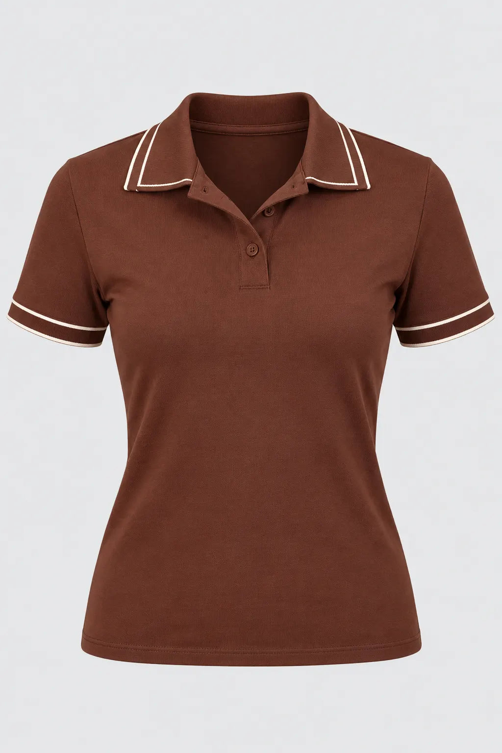 Blusa Manga Curta em Cotton Lycra com Gola Camisa Ilana Marrom